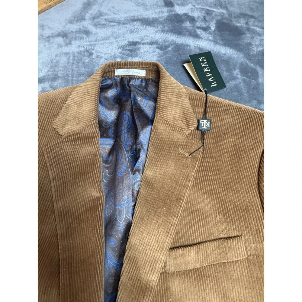 Lauren Ralph Lauren Corduroy Blazer Men's 42 Reg Brown Cotton Sport Coat NWT